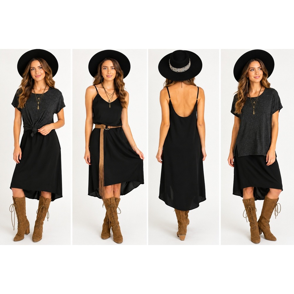 Joyfolie Maebelle Set Black Charcoal Grey 2 Piece Slip Dress Top Small $89 NWT